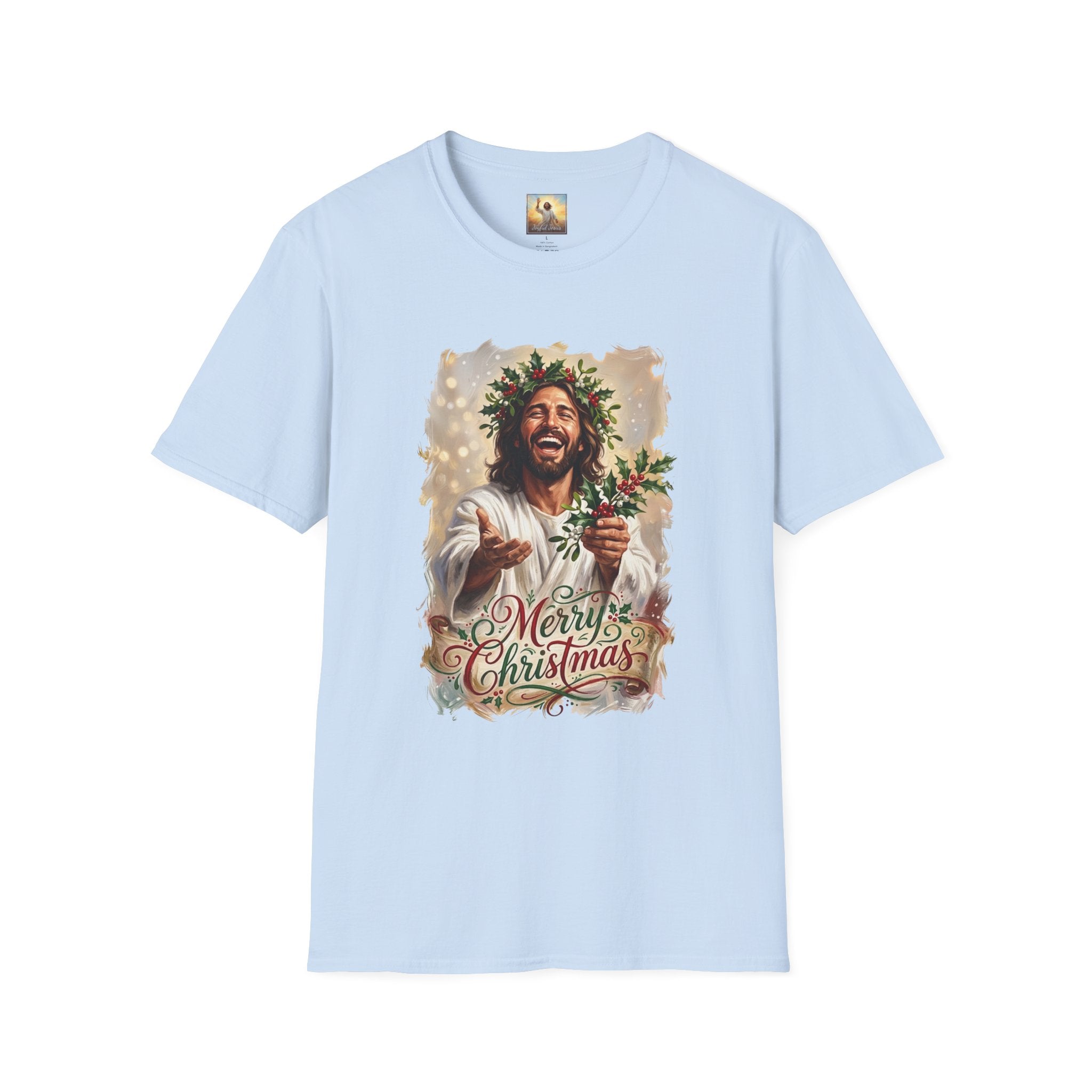 Merry Christmas Jesus Shirt | Laughing Jesus with Holly Christian Christmas T Shirt | Joyful Jesus