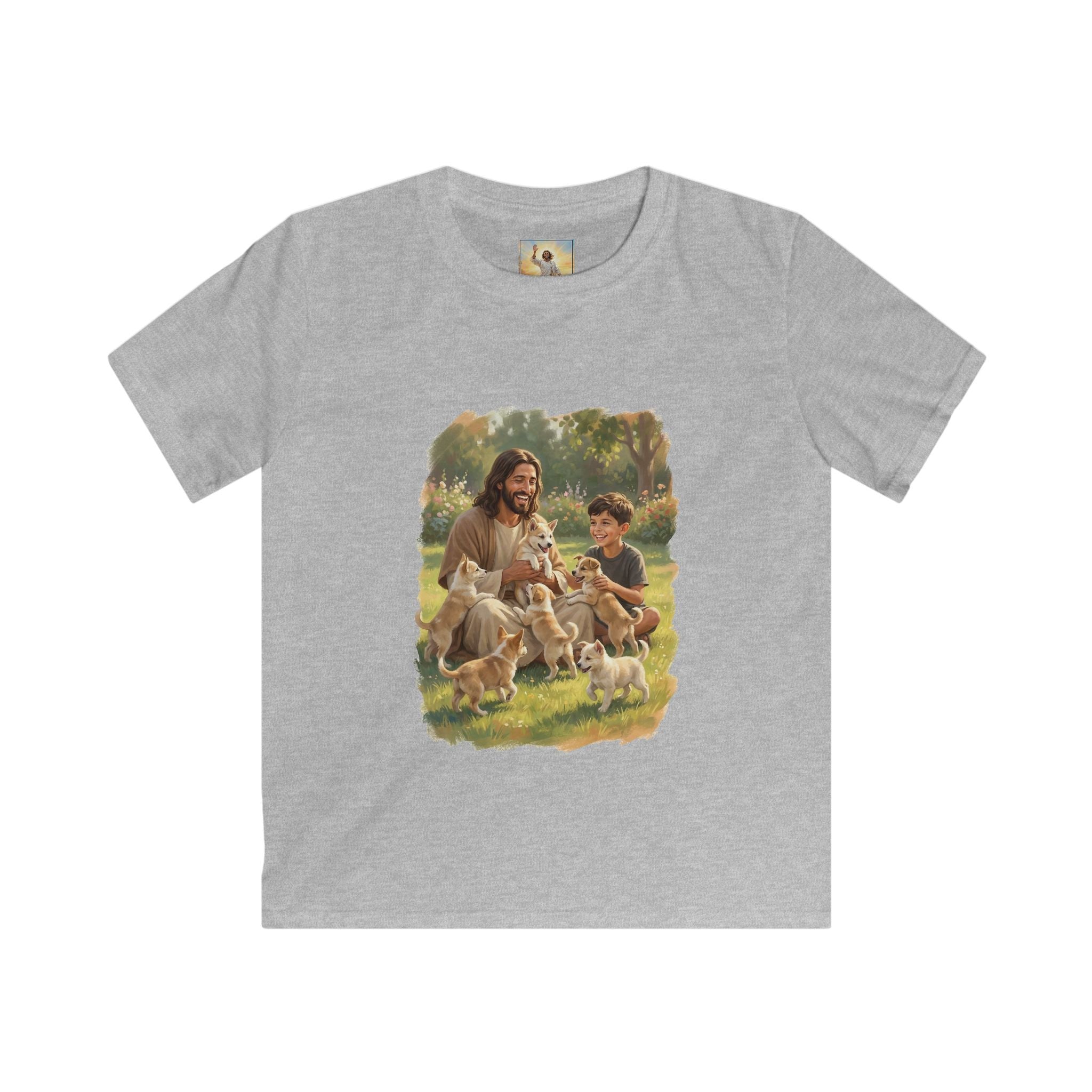 Kids Funny Jesus Shirt | Jesus Playing with Puppies Christian Kids T Shirt | Joyful Jesus