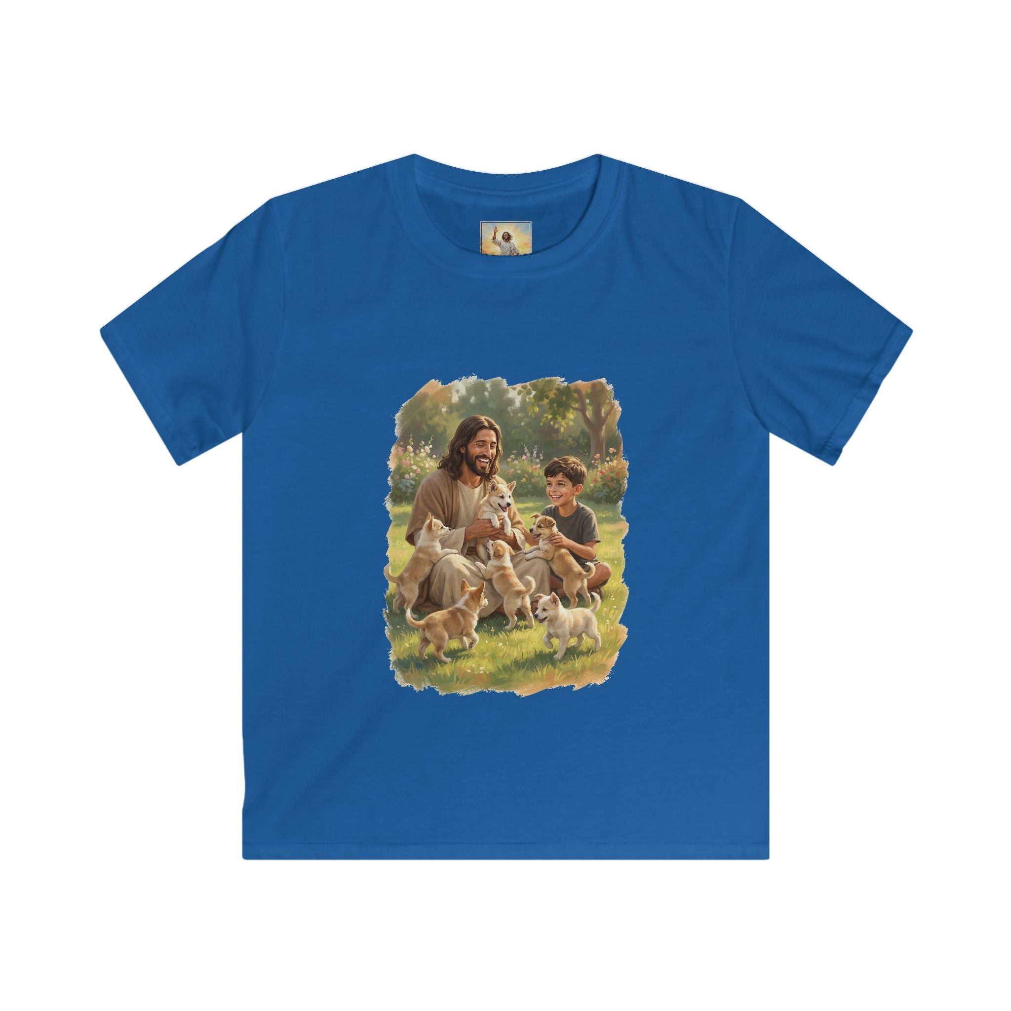 Kids Funny Jesus Shirt | Jesus Playing with Puppies Christian Kids T Shirt | Joyful Jesus