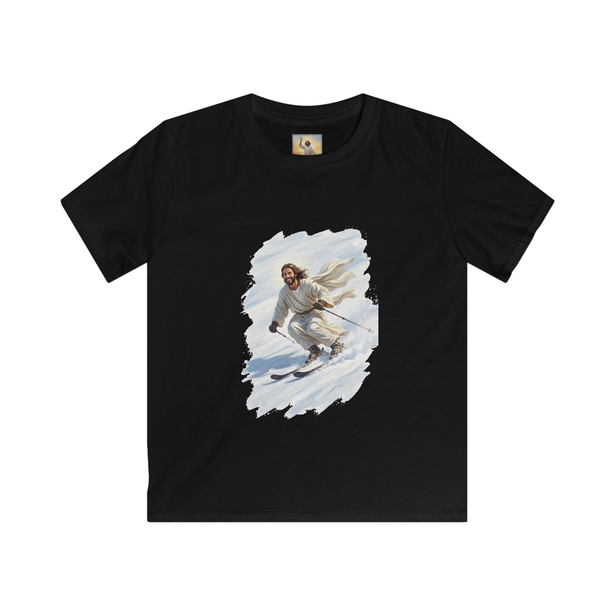 Kids Jesus Shirt | Skiing Jesus Christian Apparel Kids T Shirt | Joyful Jesus Faith Shirt