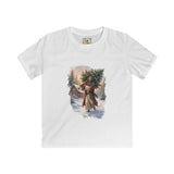 Kids Jesus Christmas Tree Shirt | Jesus Carrying a Christmas Tree Christian Christmas Kids T Shirt | Joyful Jesus