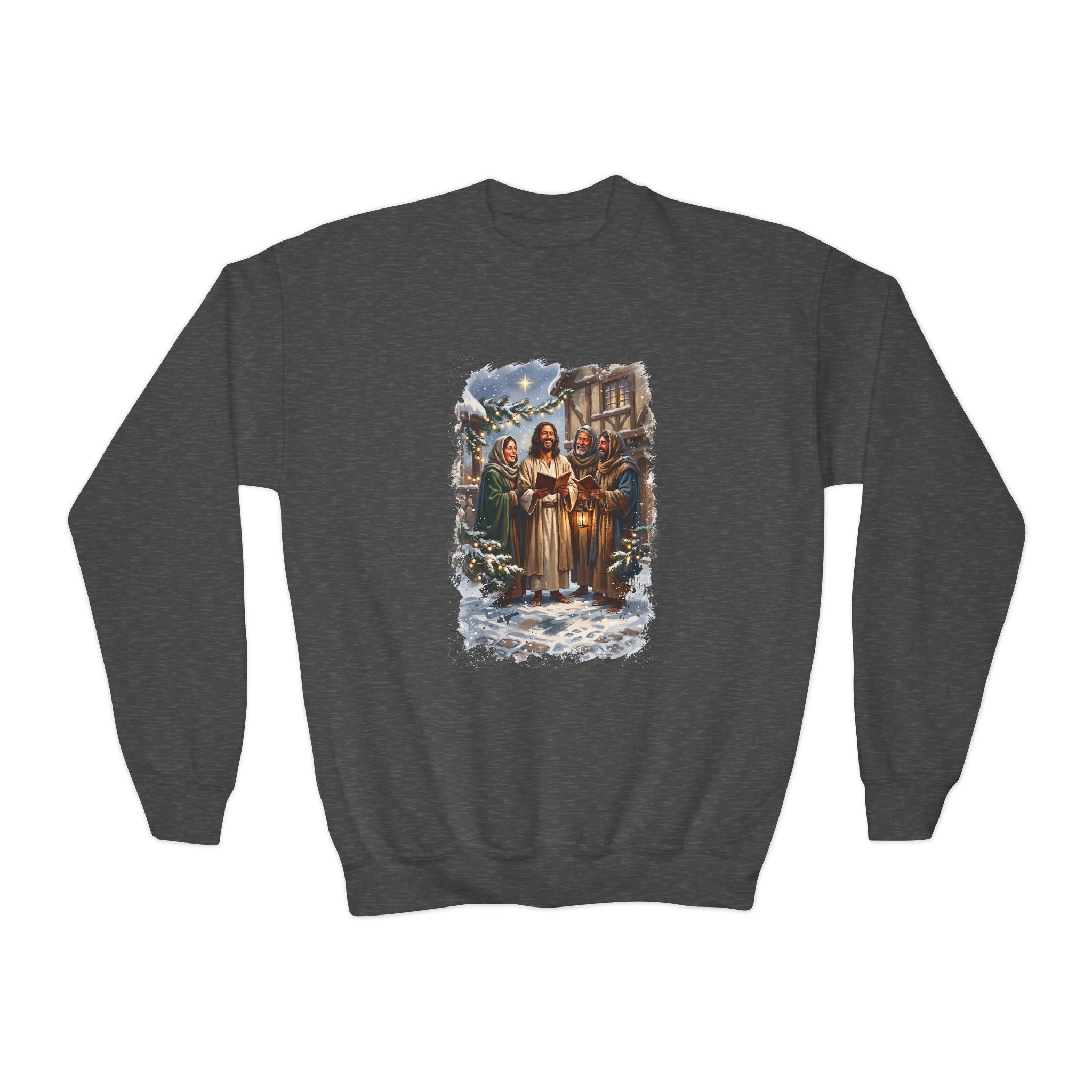 Kids Jesus Caroling Sweatshirt | Jesus Singing Christmas Carols Christian Christmas Kids Crewneck Sweatshirt | Joyful Jesus