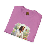 Jesus in the Garden Shirt, Easter Lily Butterfly Art, Christian Spring Tee