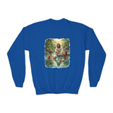 Kids Christian Sweatshirt | Jesus with Baby Otters Funny Christian Kids Crewneck Sweatshirt | Joyful Jesus
