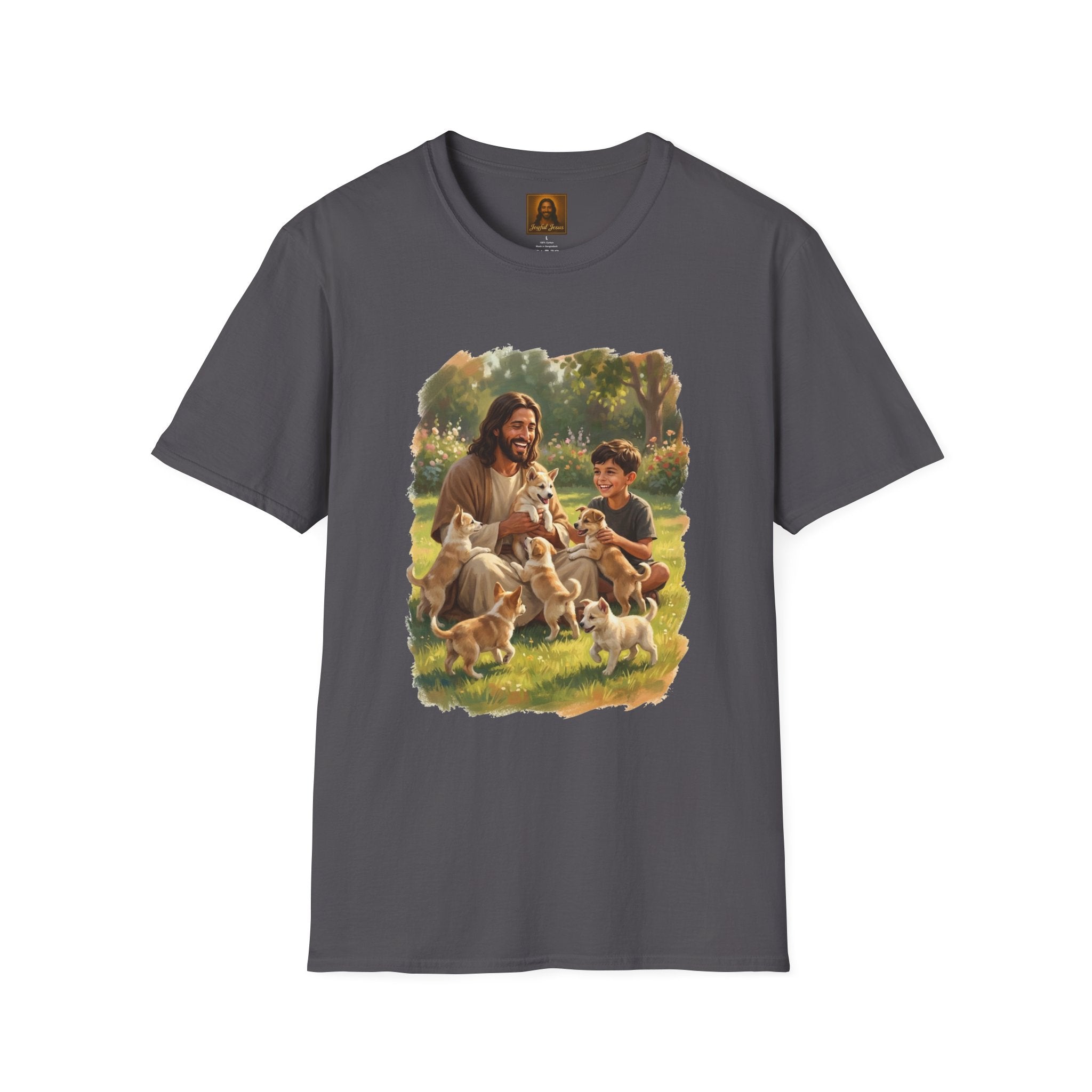 Funny Jesus Shirt | Jesus Playing with Puppies Christian T Shirt | Joyful Jesus