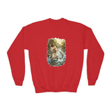 Kids Jesus Sweatshirt | Fly Fishing Jesus Christian Kids Crewneck Sweatshirt | Joyful Jesus God Sweatshirt