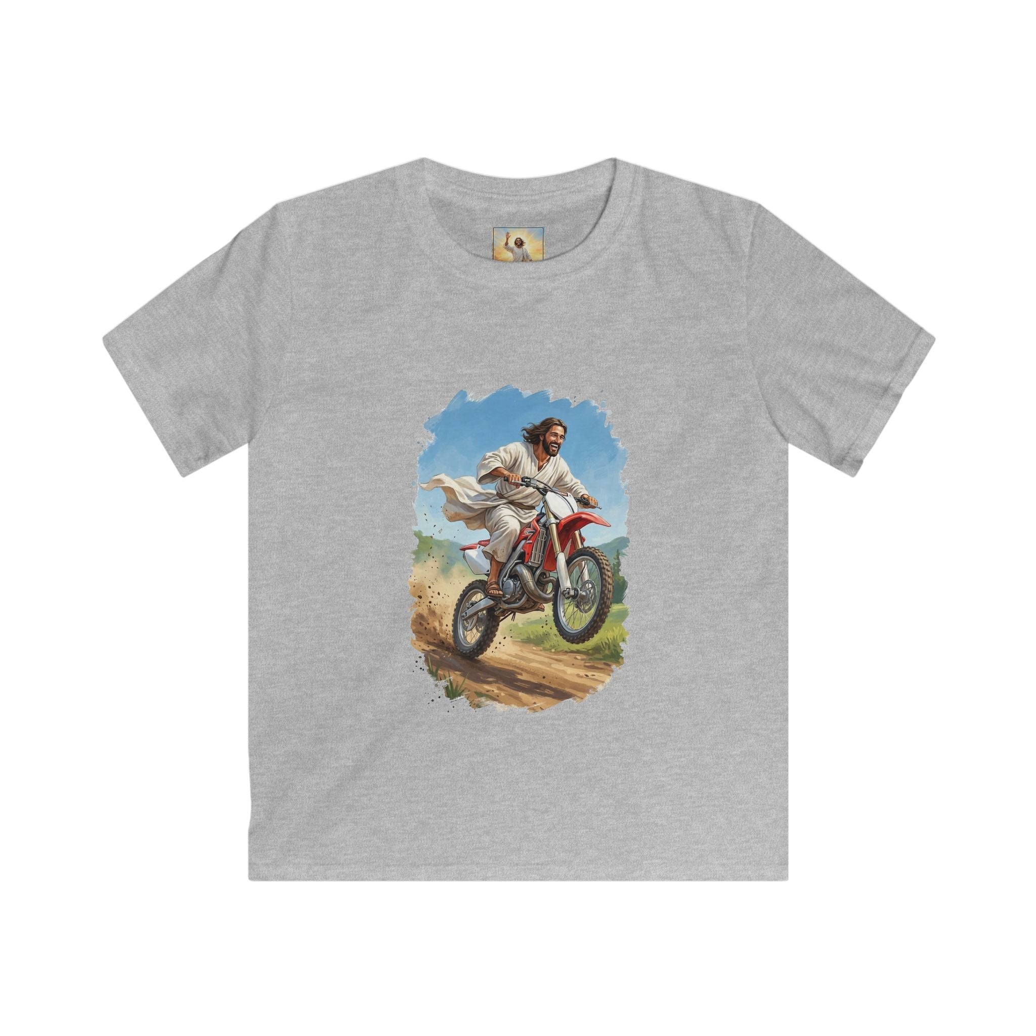Kids Funny Jesus Shirt | Jesus on a Dirtbike Christian Kids T Shirt | Joyful Jesus