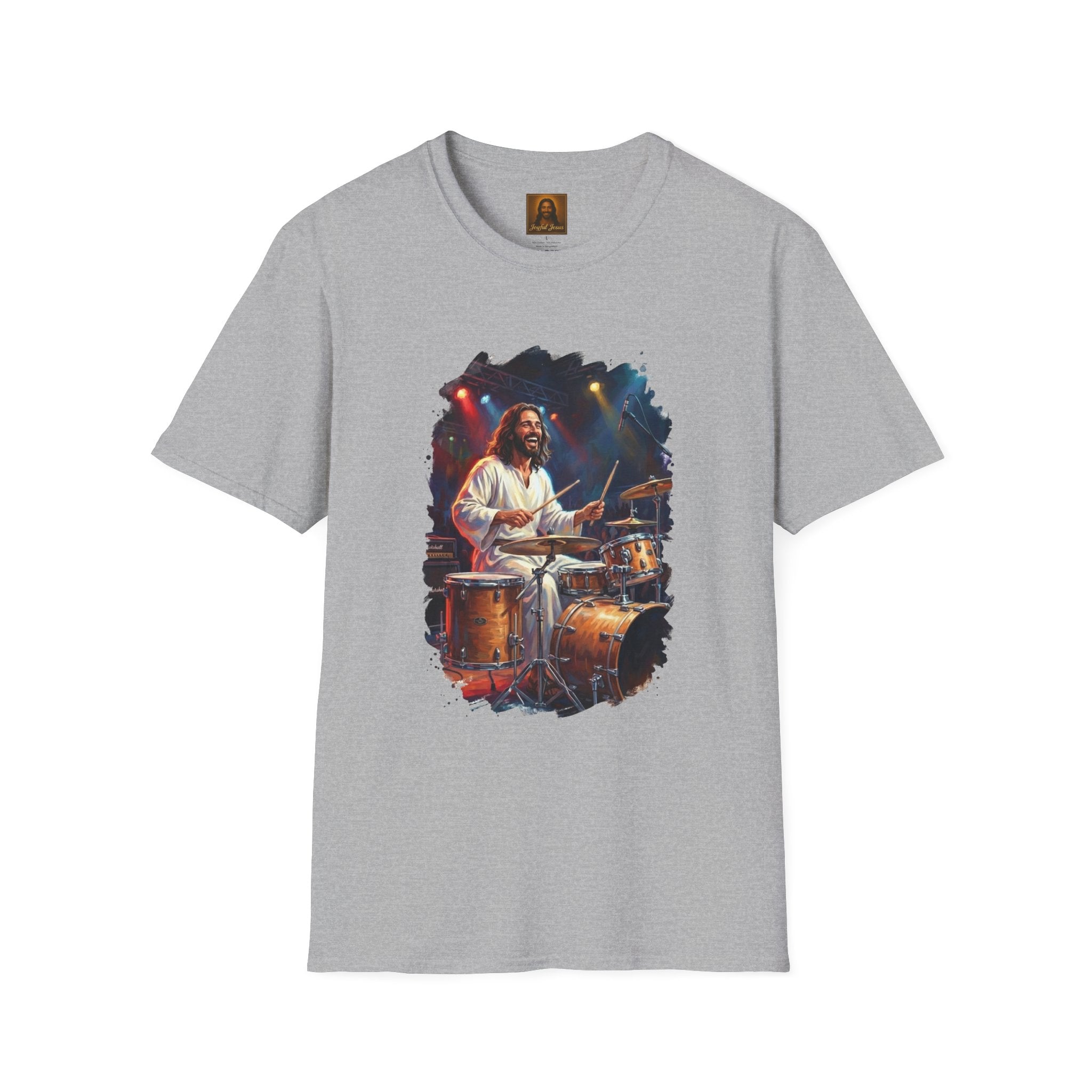God Shirt | Jesus Playing Drums at Concert Christian T Shirt | Joyful Jesus