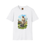 Jesus Mowing Lawn T-Shirt | Jesus with Lawn Mower, Religious Humorous Tee