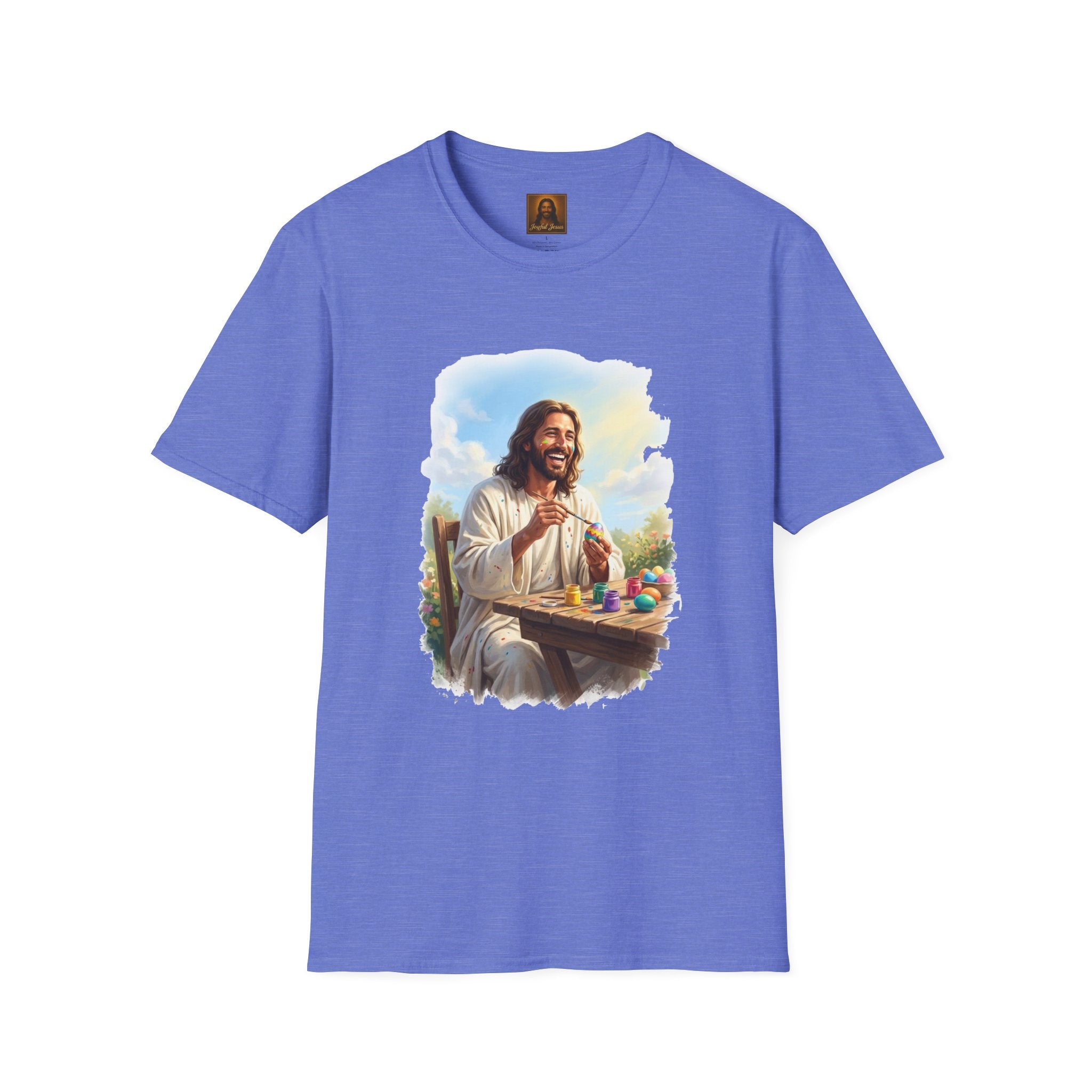 Jesus Painting Easter Eggs Shirt, Joyful Christian Art, Fun Easter Faith Tee