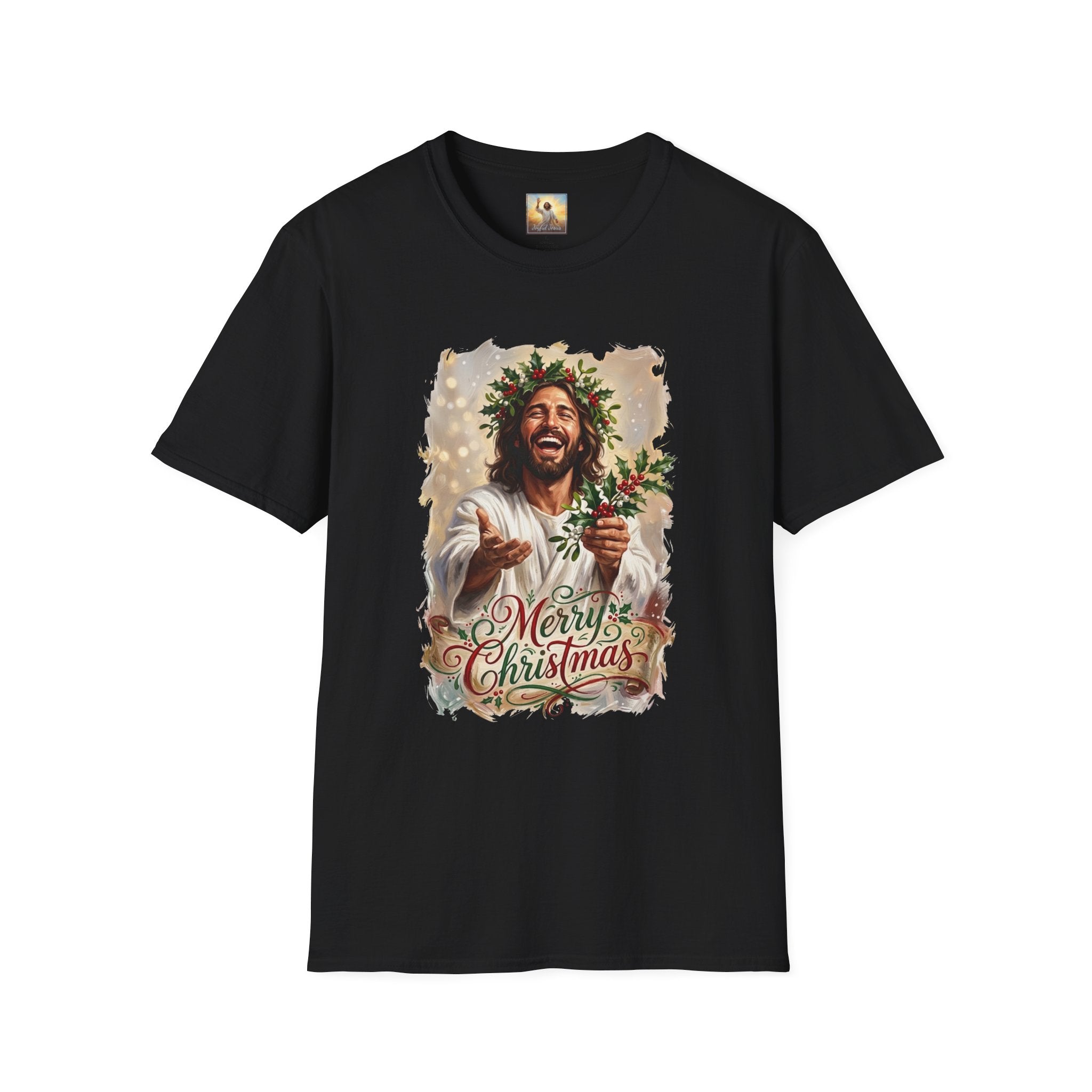 Merry Christmas Jesus Shirt | Laughing Jesus with Holly Christian Christmas T Shirt | Joyful Jesus