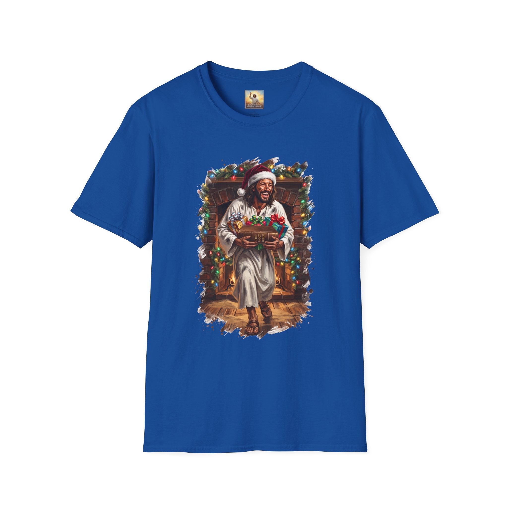 Jesus Santa Hat Shirt | Jesus Down the Chimney with Gifts Funny Christmas T Shirt | Joyful Jesus
