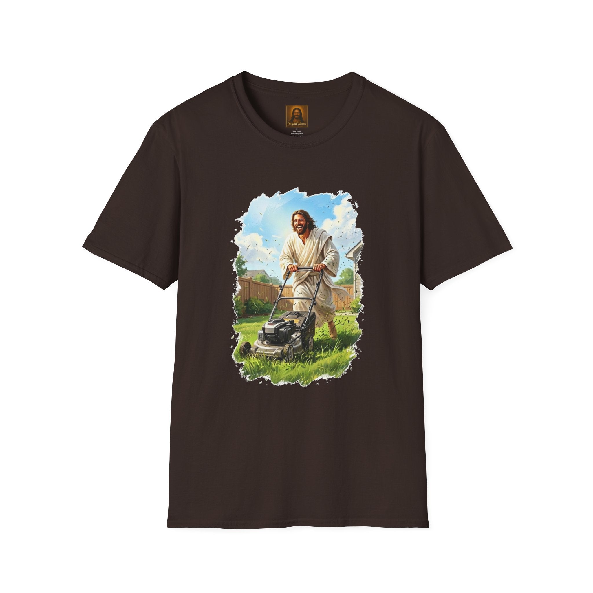 Jesus Mowing Lawn T-Shirt | Jesus with Lawn Mower, Religious Humorous Tee