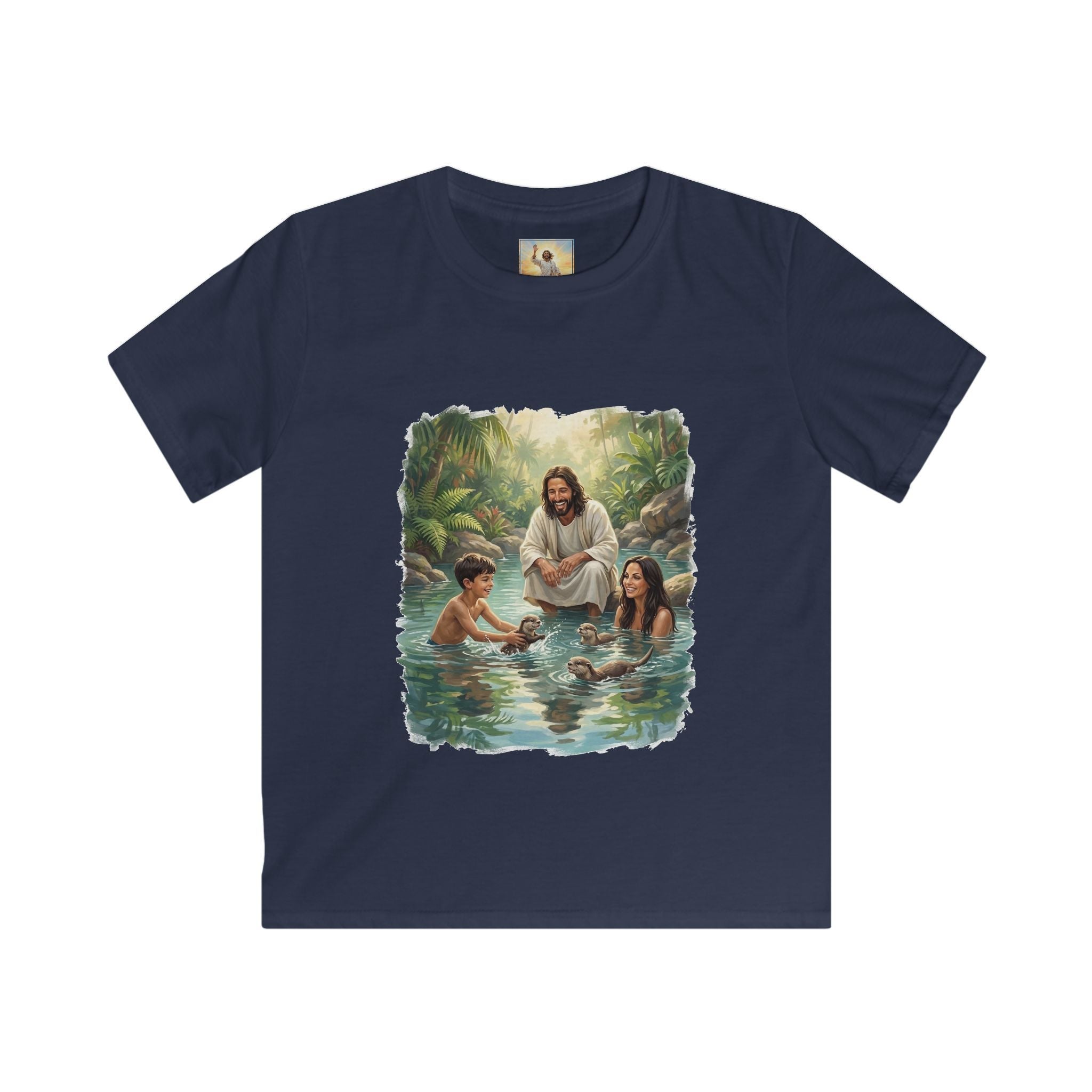 Kids Christian Shirt | Jesus with Baby Otters Funny Christian Kids T Shirt | Joyful Jesus