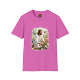 Jesus in the Garden Shirt, Easter Lily Butterfly Art, Christian Spring Tee