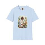 Jesus in the Garden Shirt, Easter Lily Butterfly Art, Christian Spring Tee