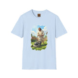 Jesus Mowing Lawn T-Shirt | Jesus with Lawn Mower, Religious Humorous Tee