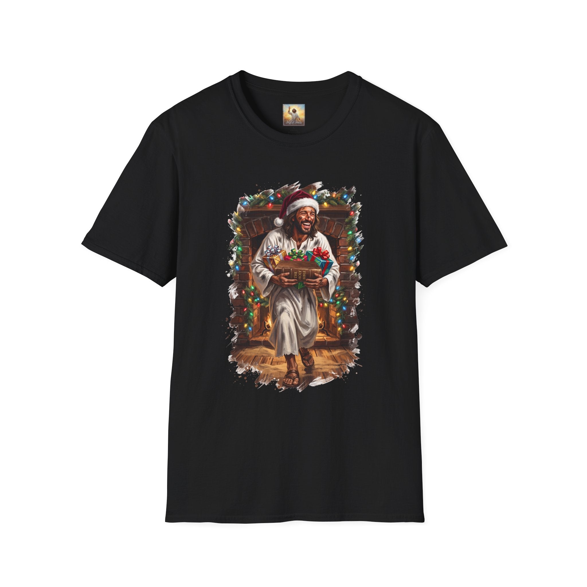 Jesus Santa Hat Shirt | Jesus Down the Chimney with Gifts Funny Christmas T Shirt | Joyful Jesus