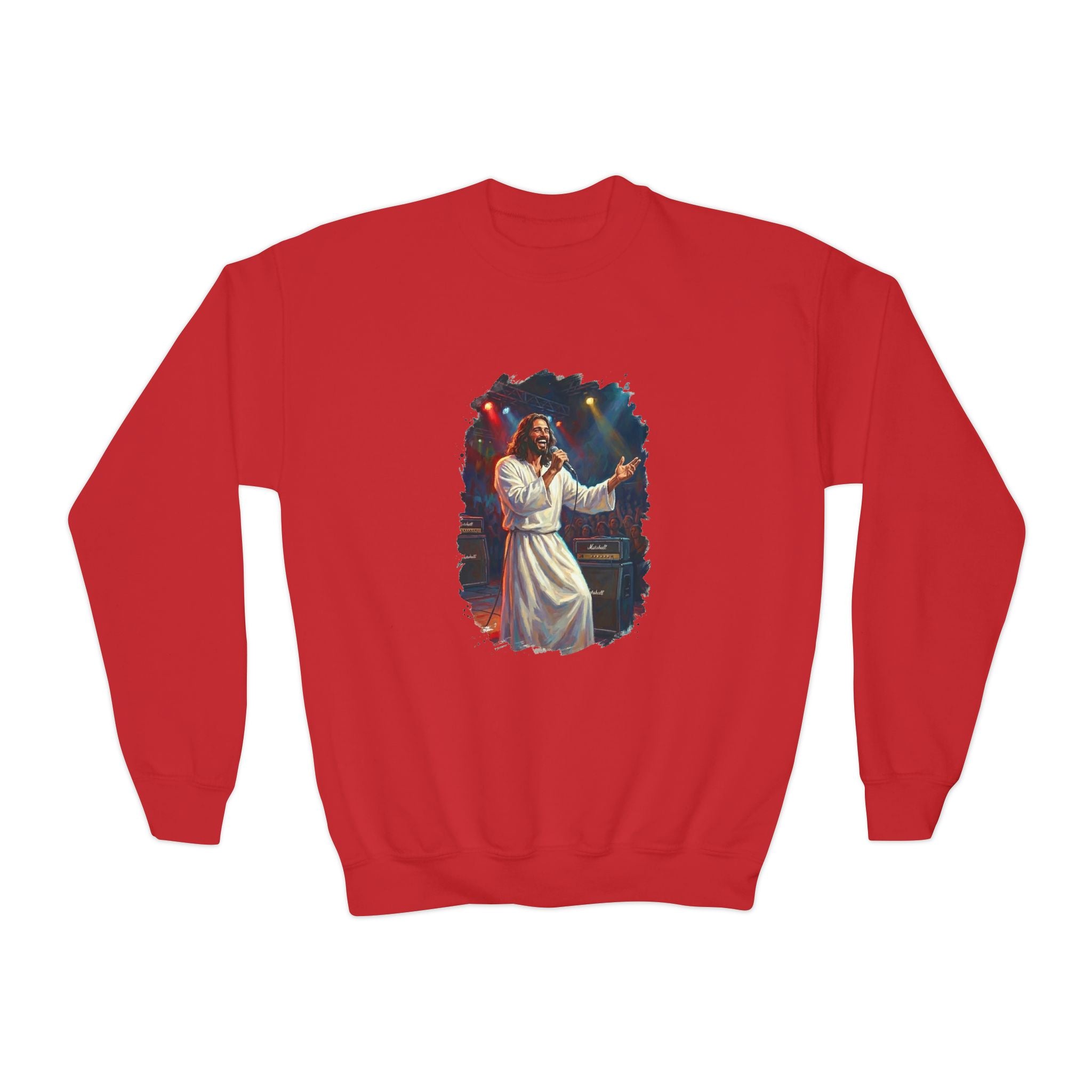 Kids Jesus Sweatshirt | Jesus Singing at a Concert Christian Kids Crewneck Sweatshirt | Joyful Jesus