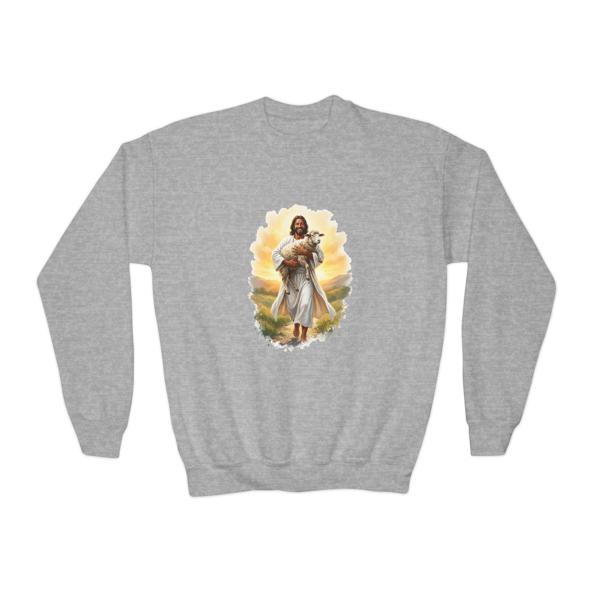 Kids Jesus Sweatshirt | Lost Sheep Good Shepherd Christian Kids Crewneck Sweatshirt | Joyful Jesus