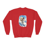 Kids God Sweatshirt | Jesus Snowboarding Christian Kids Crewneck Sweatshirt | Joyful Jesus Faith Apparel