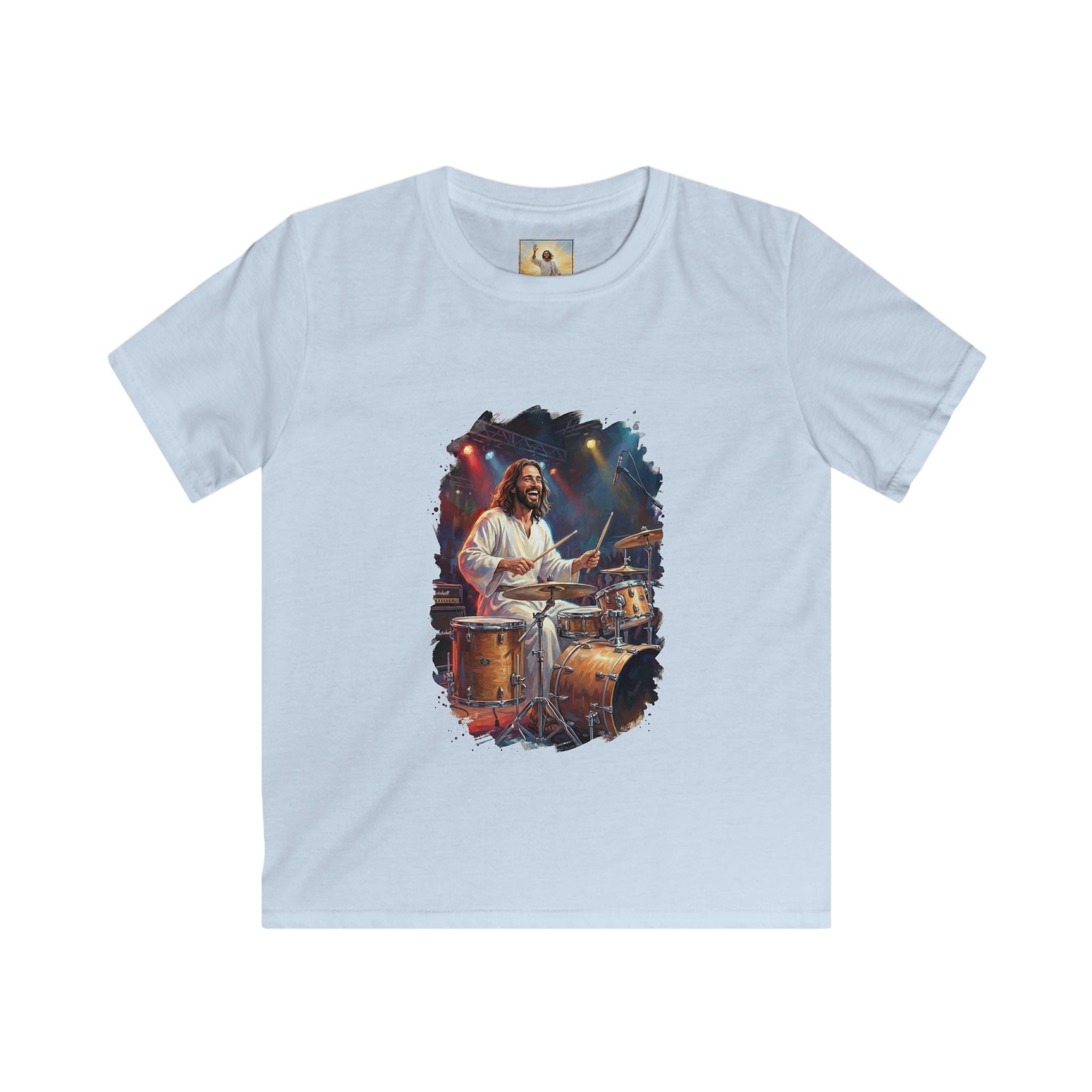 Kids God Shirt | Jesus Playing Drums at Concert Christian Kids T Shirt | Joyful Jesus