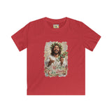 Kids Merry Christmas Jesus Shirt | Laughing Jesus with Holly Christian Christmas Kids T Shirt | Joyful Jesus