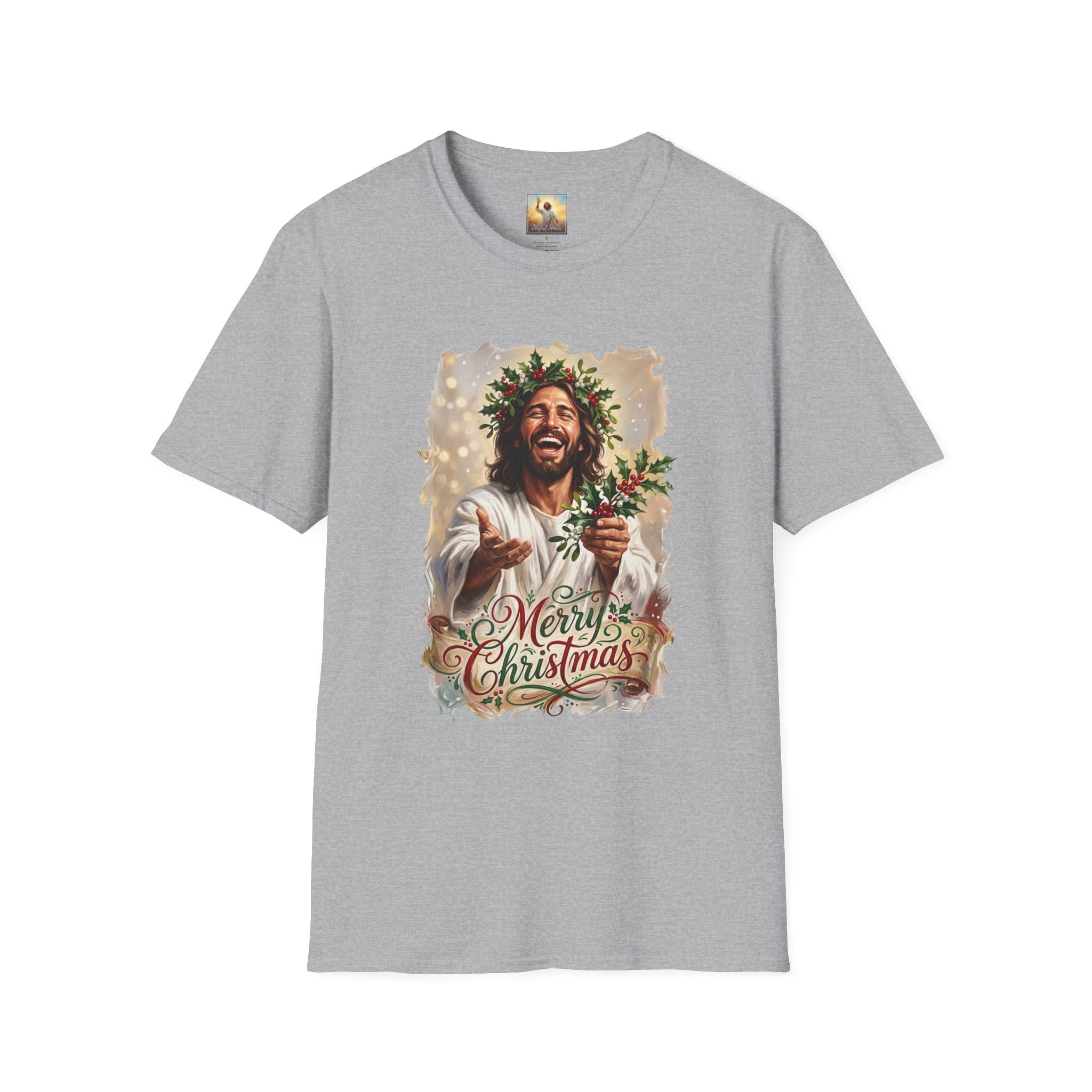 Merry Christmas Jesus Shirt | Laughing Jesus with Holly Christian Christmas T Shirt | Joyful Jesus