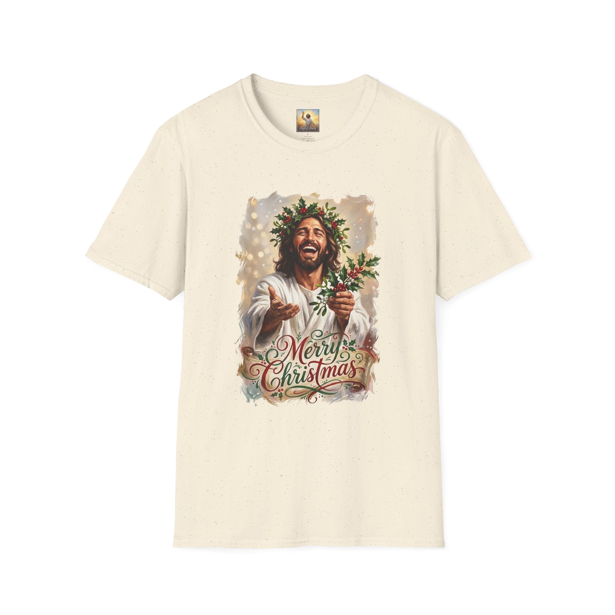 Merry Christmas Jesus Shirt | Laughing Jesus with Holly Christian Christmas T Shirt | Joyful Jesus