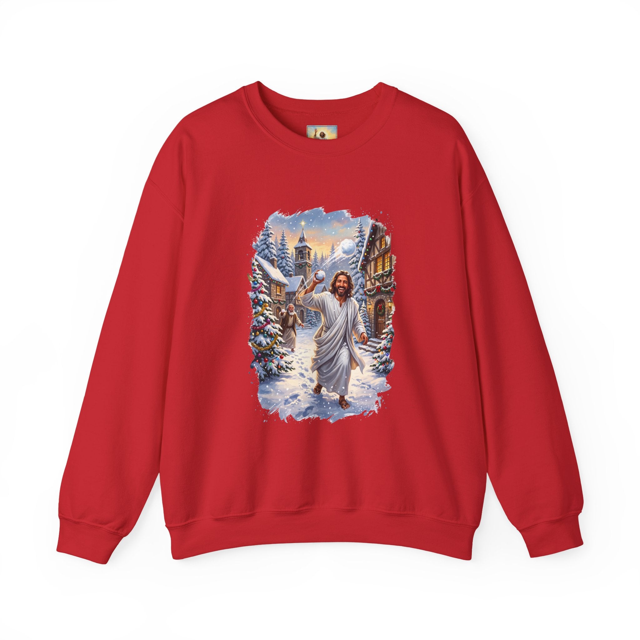 Jesus Snowball Fight Sweatshirt | Funny Christian Christmas Crewneck Sweatshirt | Joyful Jesus