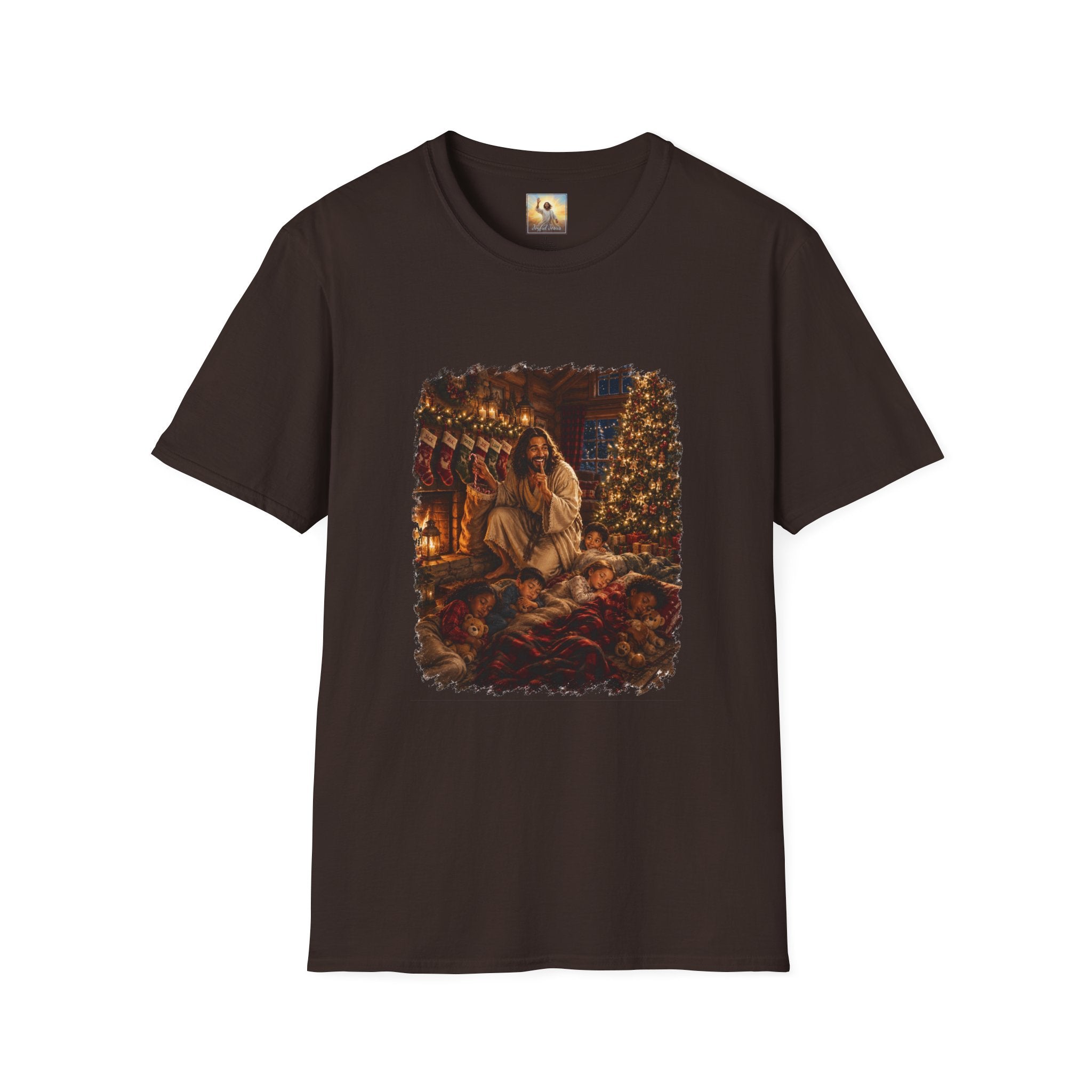 Christmas Eve Jesus Shirt | Jesus by the Fire with Sleeping Children Christian Tee | Joyful Jesus