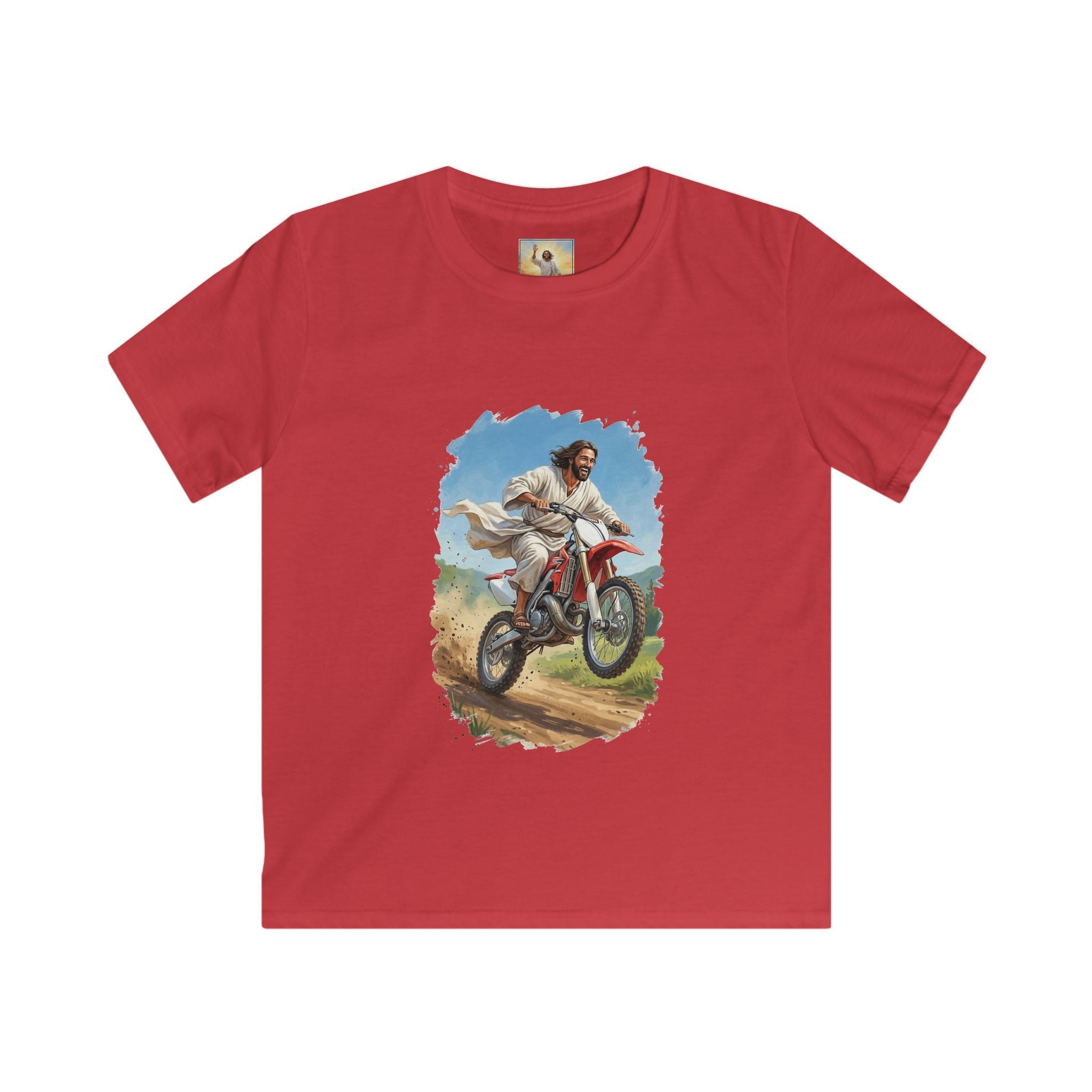 Kids Funny Jesus Shirt | Jesus on a Dirtbike Christian Kids T Shirt | Joyful Jesus