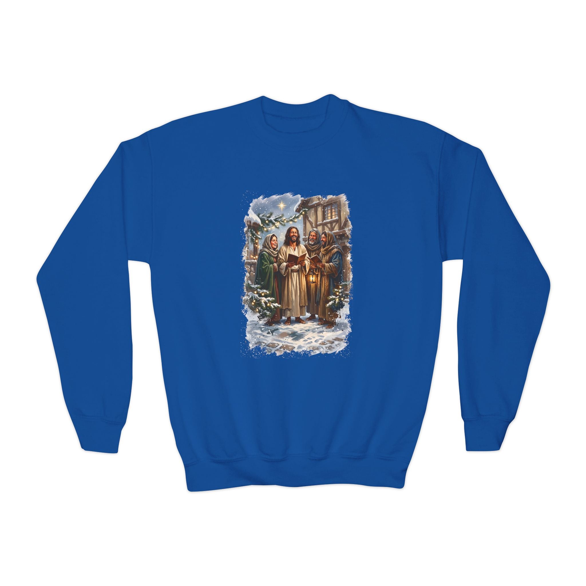 Kids Jesus Caroling Sweatshirt | Jesus Singing Christmas Carols Christian Christmas Kids Crewneck Sweatshirt | Joyful Jesus