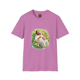Jesus with Baby Animals Shirt, Easter Lamb Bunny Chick Art, Christian Spring Tee