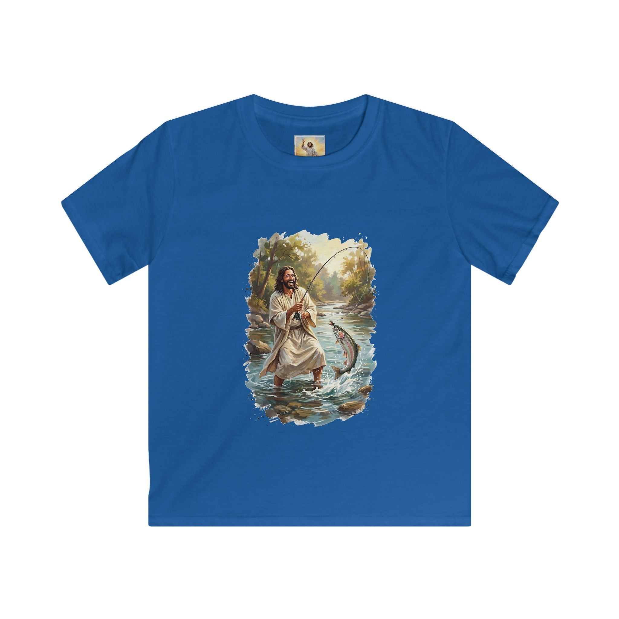 Kids Jesus Shirt | Fly Fishing Jesus Christian Kids T Shirt | Joyful Jesus God Shirt