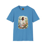 Jesus in the Garden Shirt, Easter Lily Butterfly Art, Christian Spring Tee