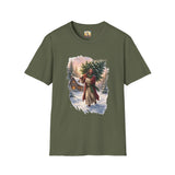 Jesus Christmas Tree Shirt | Jesus Carrying a Christmas Tree Christian Christmas Tee | Joyful Jesus