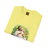 Jesus with Baby Animals Shirt, Easter Lamb Bunny Chick Art, Christian Spring Tee