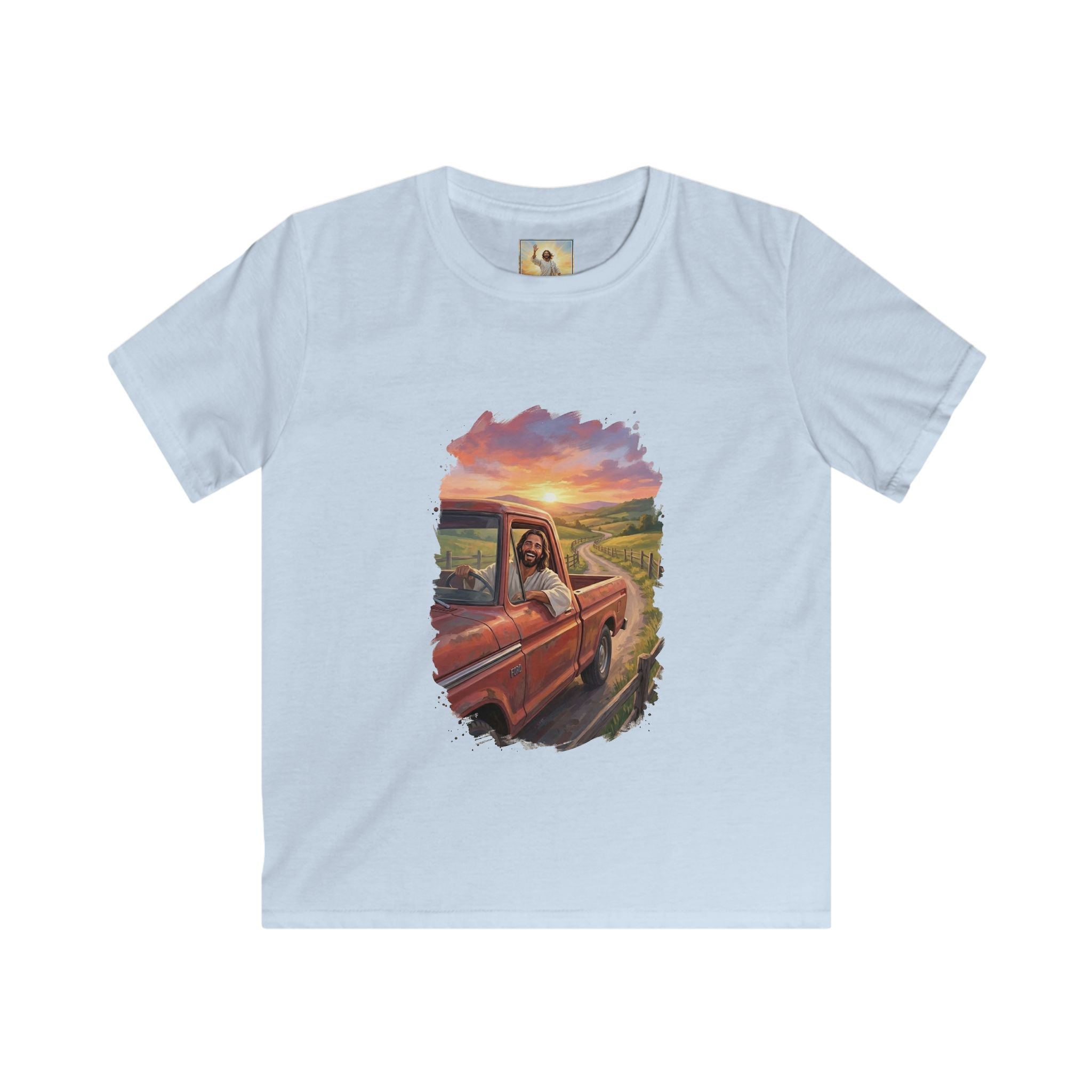 Kids Faith Shirt | Jesus Driving a Truck Christian Apparel Kids T Shirt | Joyful Jesus