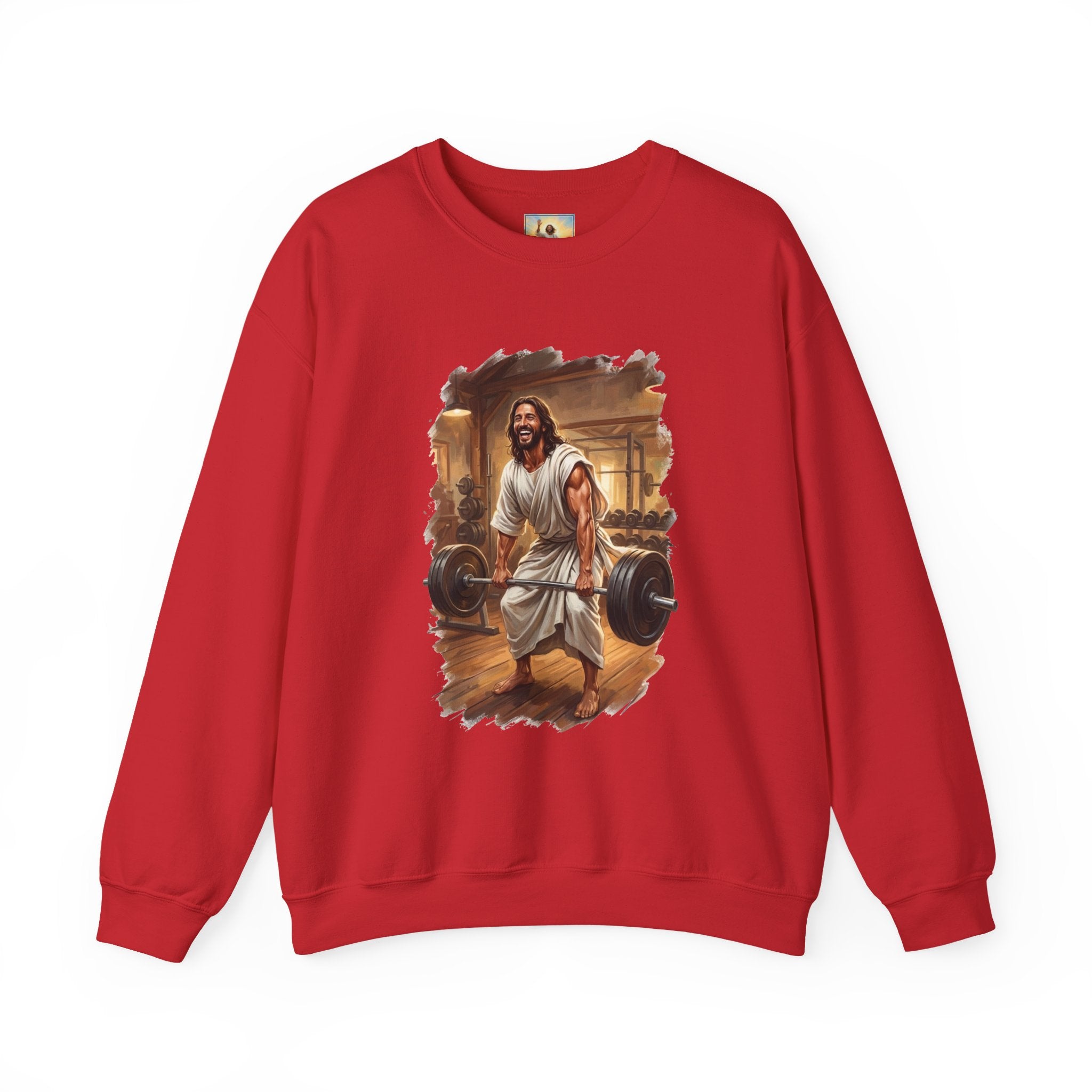 Funny Jesus Sweatshirt | Jesus Lifting Weights Christian Crewneck Sweatshirt | Faith Apparel