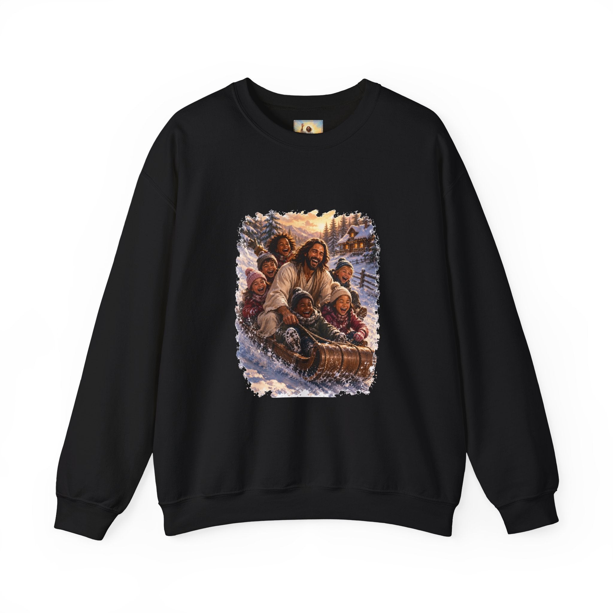 Jesus Christmas Sweatshirt | Sledding with Jesus Christian Christmas Crewneck | Joyful Jesus