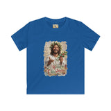 Kids Merry Christmas Jesus Shirt | Laughing Jesus with Holly Christian Christmas Kids T Shirt | Joyful Jesus