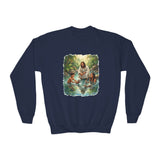 Kids Christian Sweatshirt | Jesus with Baby Otters Funny Christian Kids Crewneck Sweatshirt | Joyful Jesus