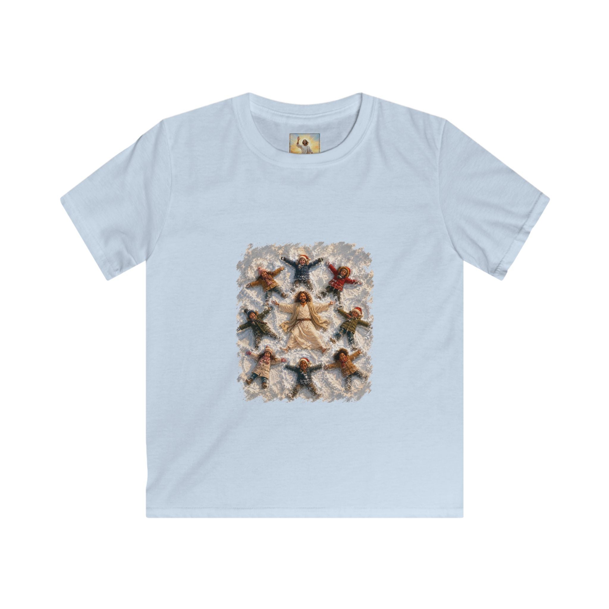 Kids Christmas Jesus Shirt | Snow Angels with Jesus Christian Christmas Kids T Shirt | Joyful Jesus