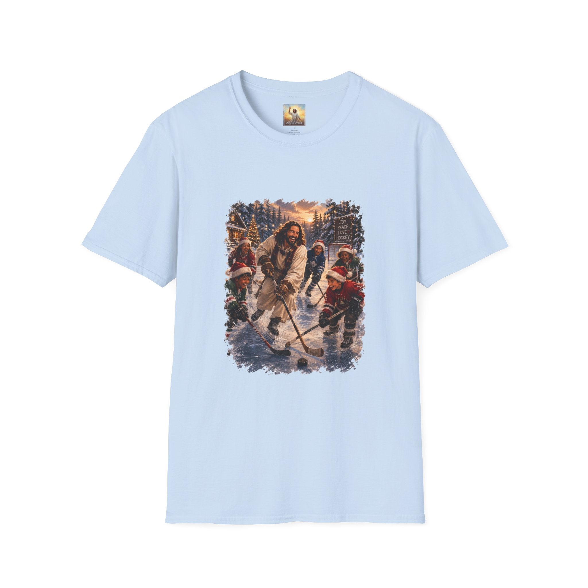 Jesus Hockey Shirt | Jesus Playing Hockey with Kids Christian Christmas T Shirt | Joyful Jesus