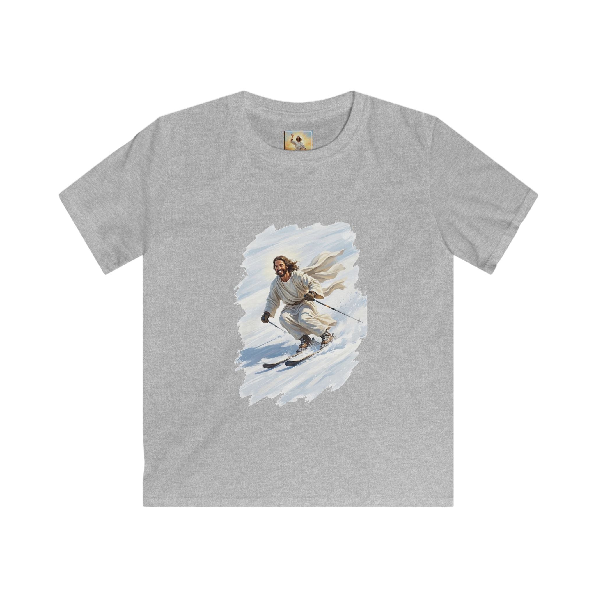 Kids Jesus Shirt | Skiing Jesus Christian Apparel Kids T Shirt | Joyful Jesus Faith Shirt