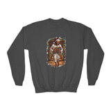 Kids Jesus Santa Hat Sweatshirt | Jesus Down the Chimney with Gifts Funny Christmas Kids Crewneck Sweatshirt | Joyful Jesus