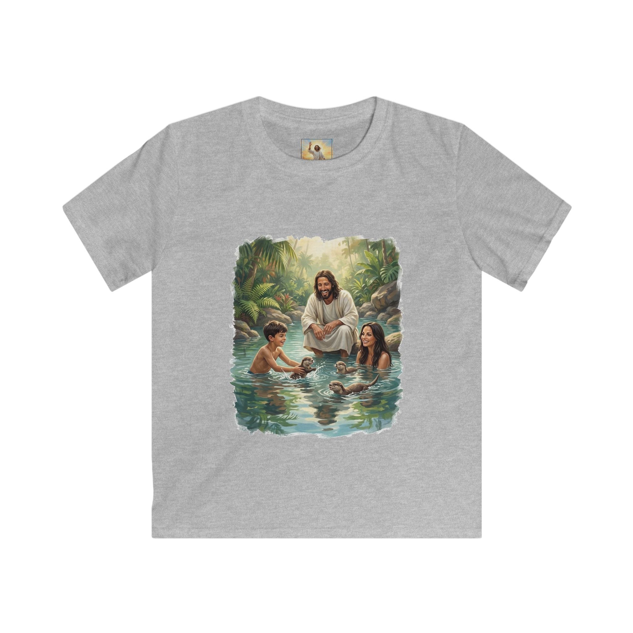 Kids Christian Shirt | Jesus with Baby Otters Funny Christian Kids T Shirt | Joyful Jesus