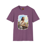 Jesus Painting Easter Eggs Shirt, Joyful Christian Art, Fun Easter Faith Tee
