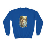 Kids Jesus Sweatshirt | Fly Fishing Jesus Christian Kids Crewneck Sweatshirt | Joyful Jesus God Sweatshirt